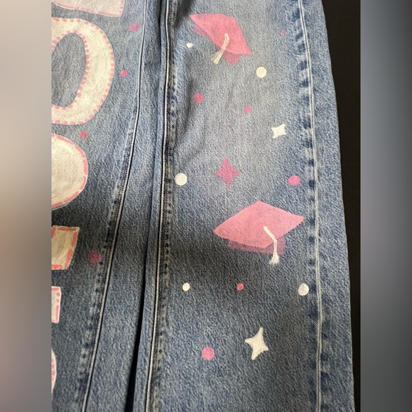 AMERICAN EAGLE HIGH WAISTED BAGGY WIDE-LEG JEANS PAINTED GRADUATION 2025 SIZE 0 - Picture 9 of 14